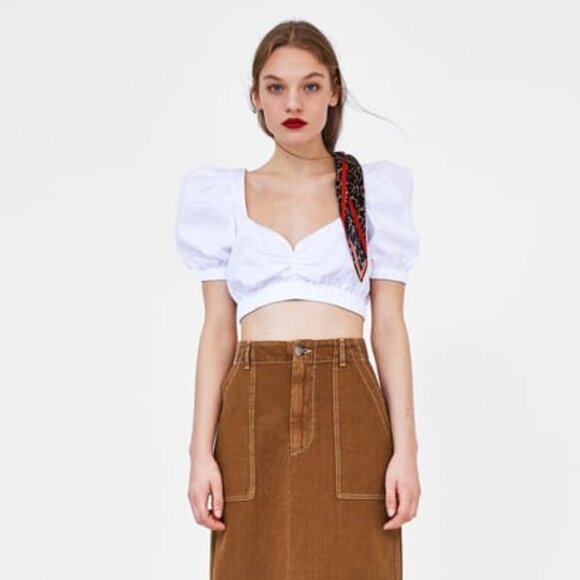 Zara Puff Sleeve Crop Top With Gathered Details Size L - Picture 3 of 3